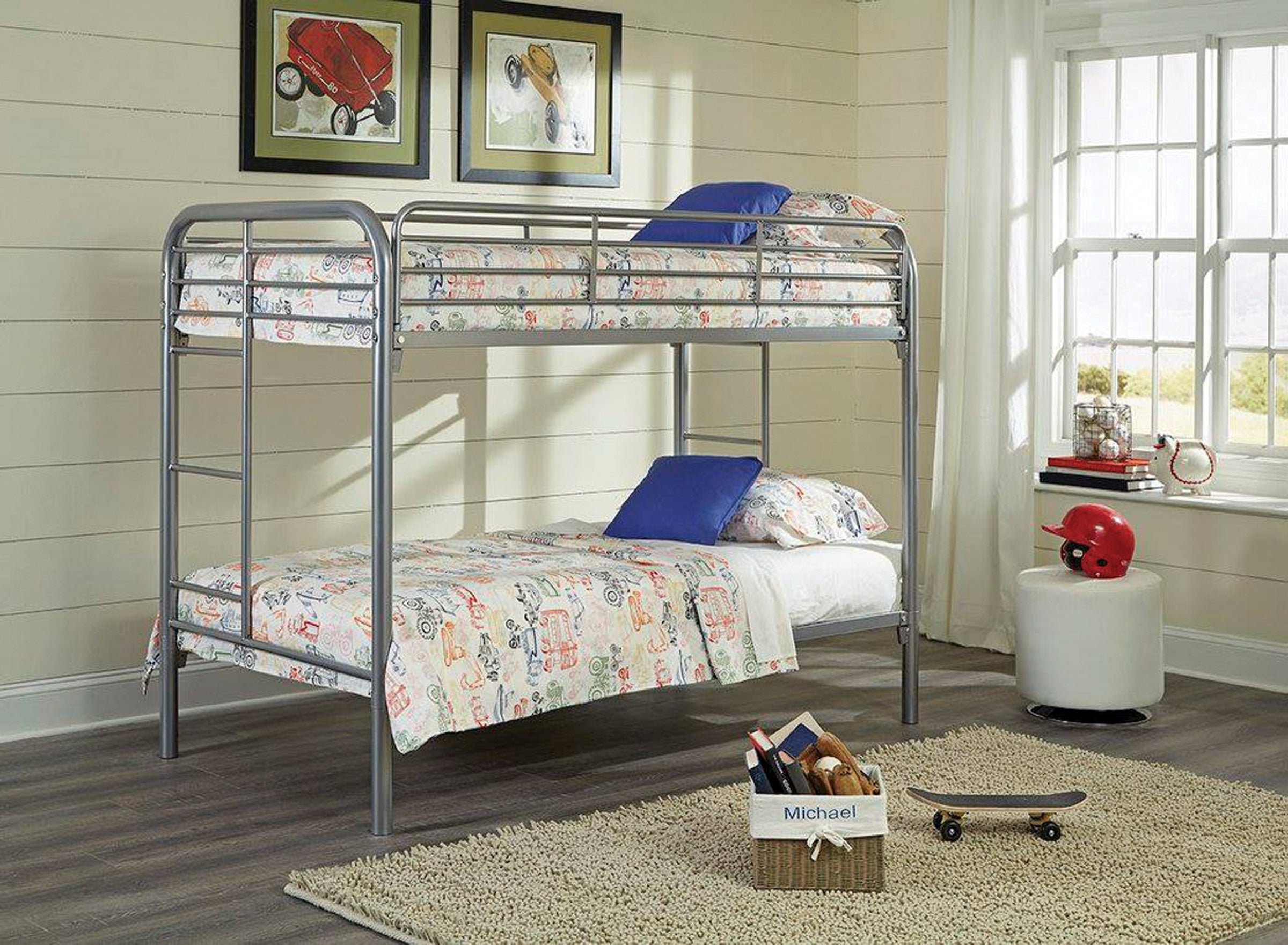 Twin / Twin Grey Metal Bunk Bed (S480)