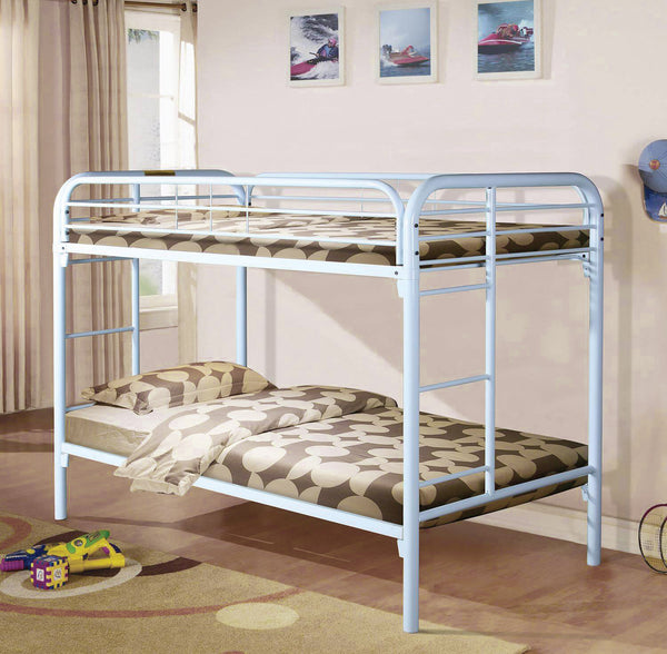 Twin / Twin White Metal Bunk Bed (S484)