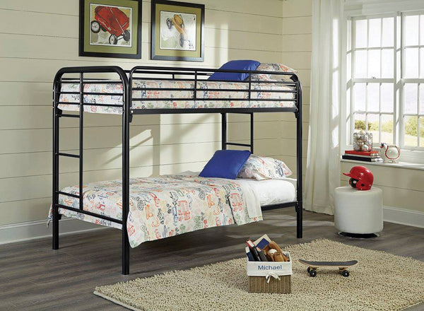 Twin / Twin Black Metal Bunk Bed (S485)