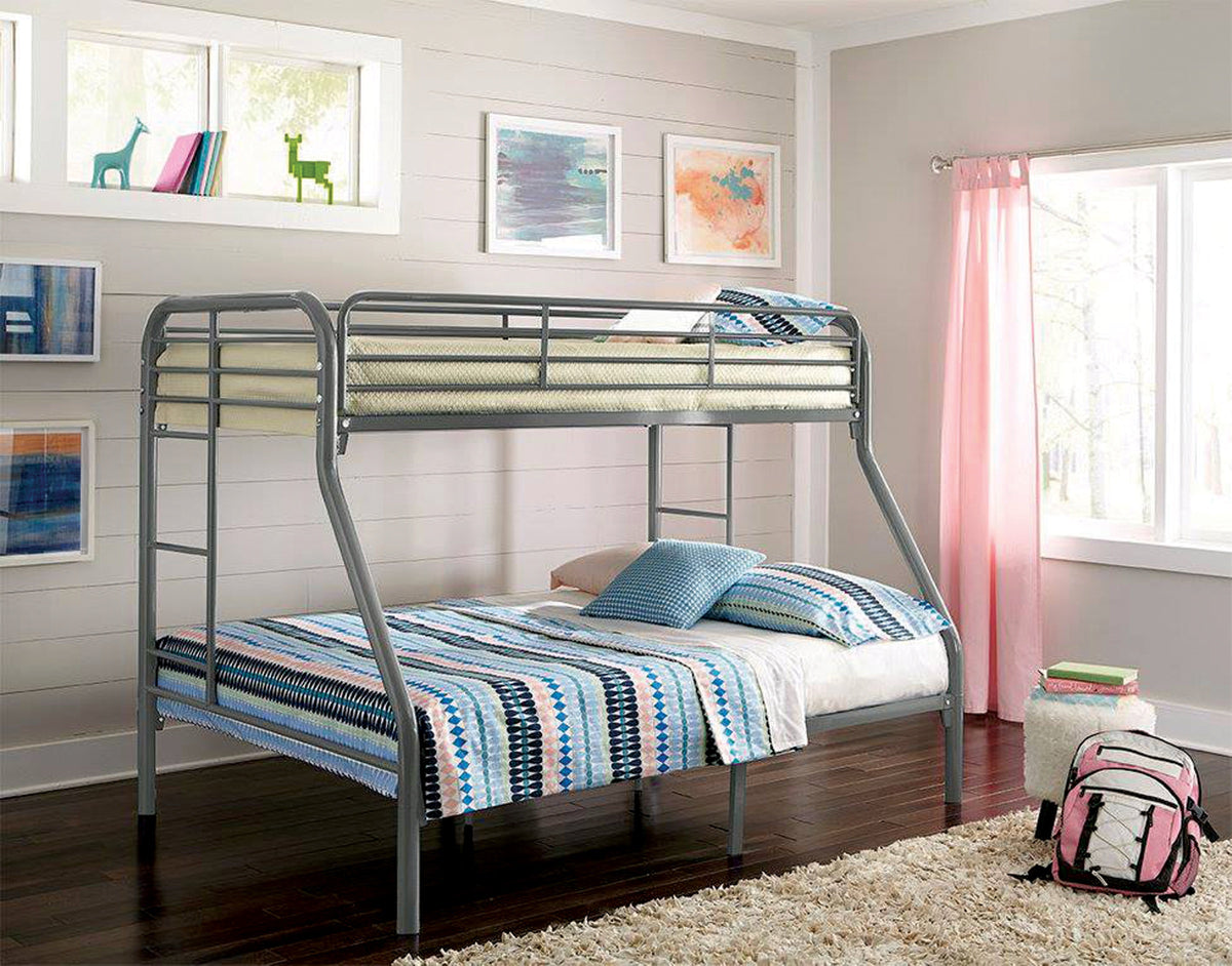 Twin / Full Grey Metal Bunk Bed (S490)