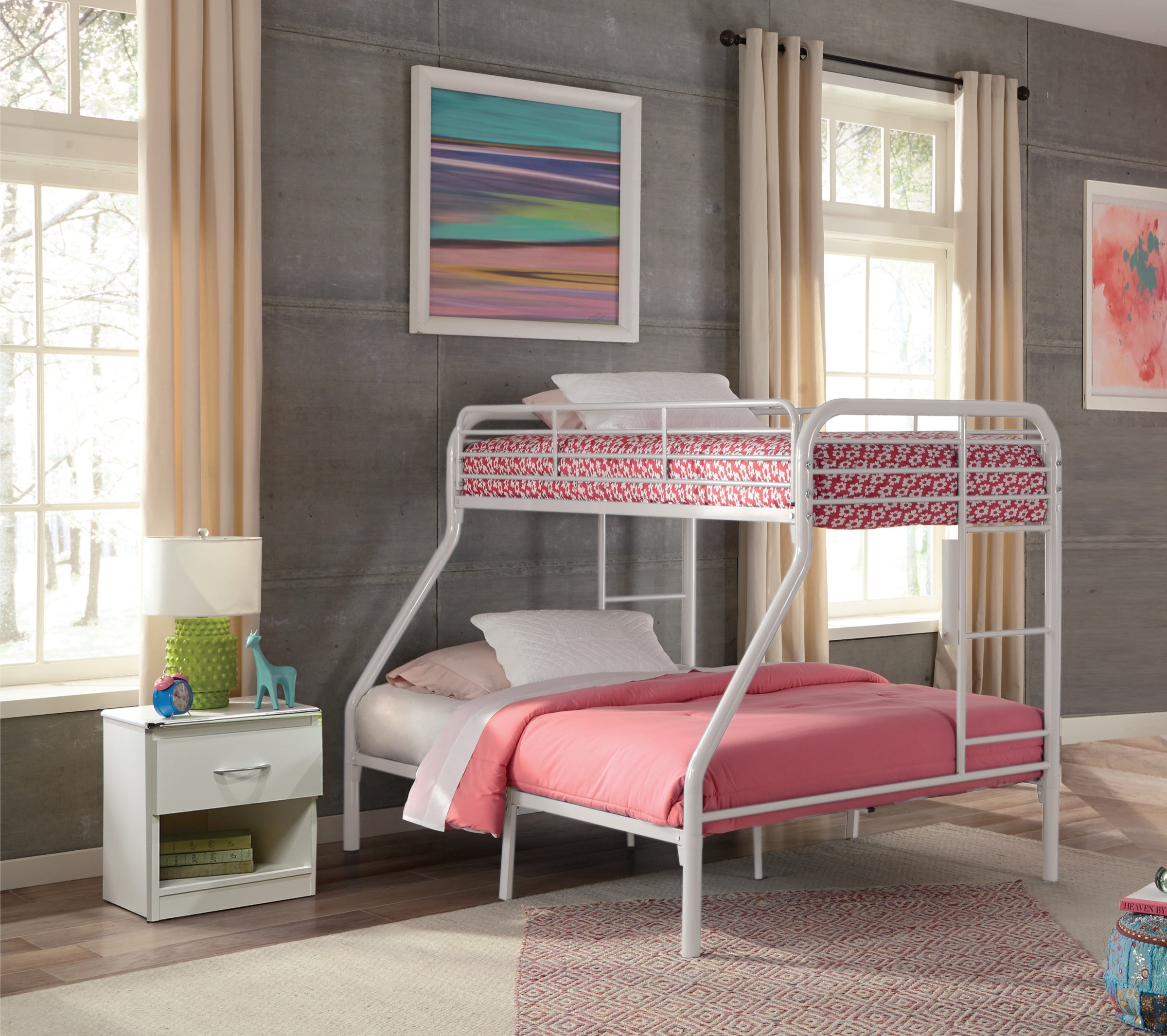 Twin / Full White Metal Bunk Bed (S494)