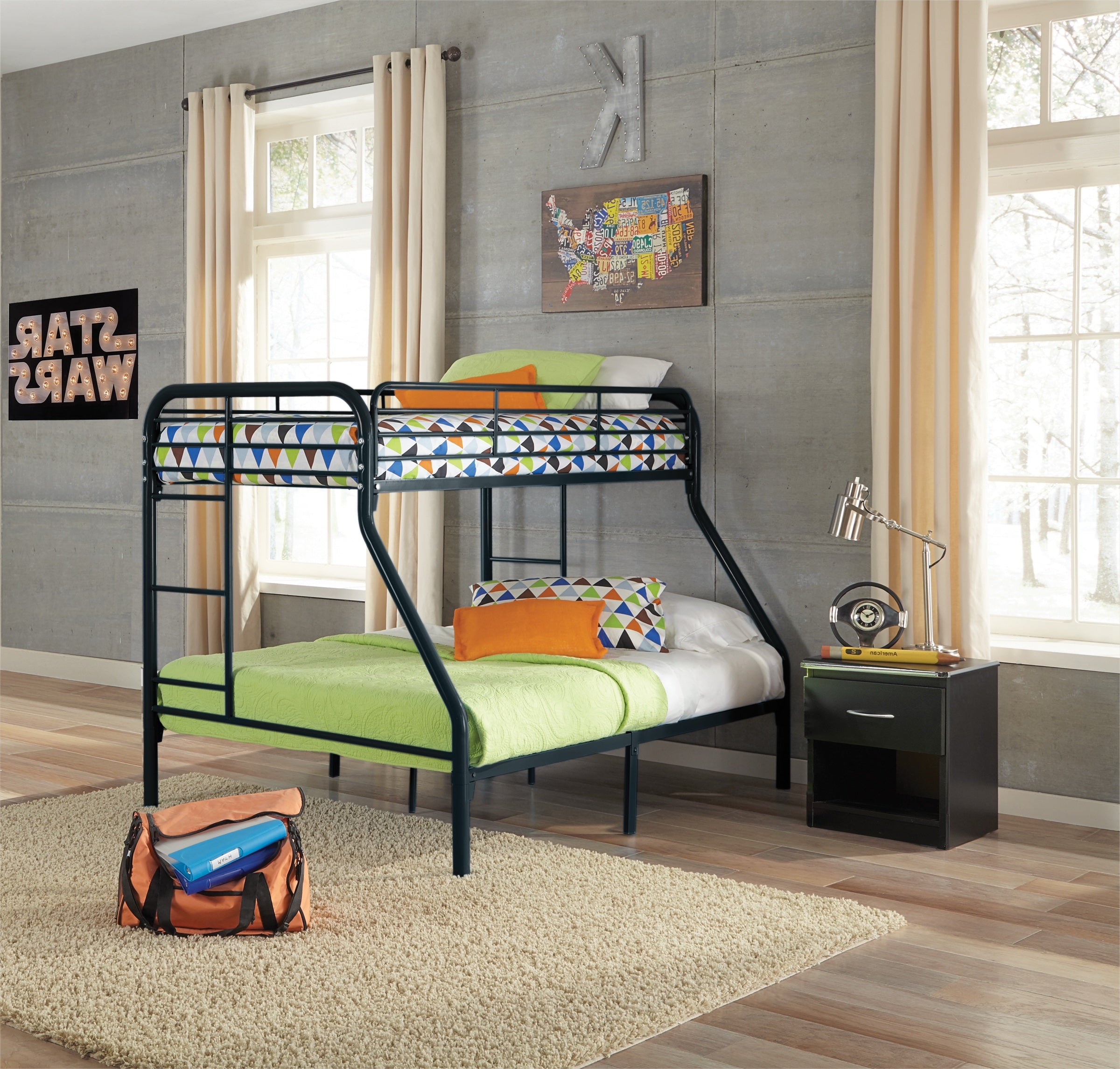 Twin / Full Black Metal Bunk Bed (S495)